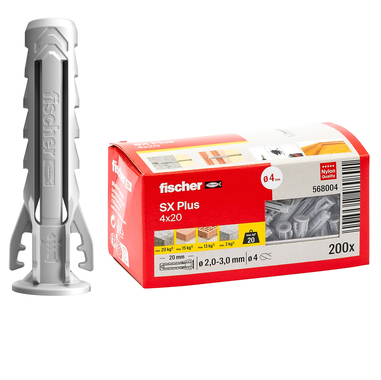 Распорный дюбель с кромкой SX Plus 4х20 Fischer 568004, 200 штук