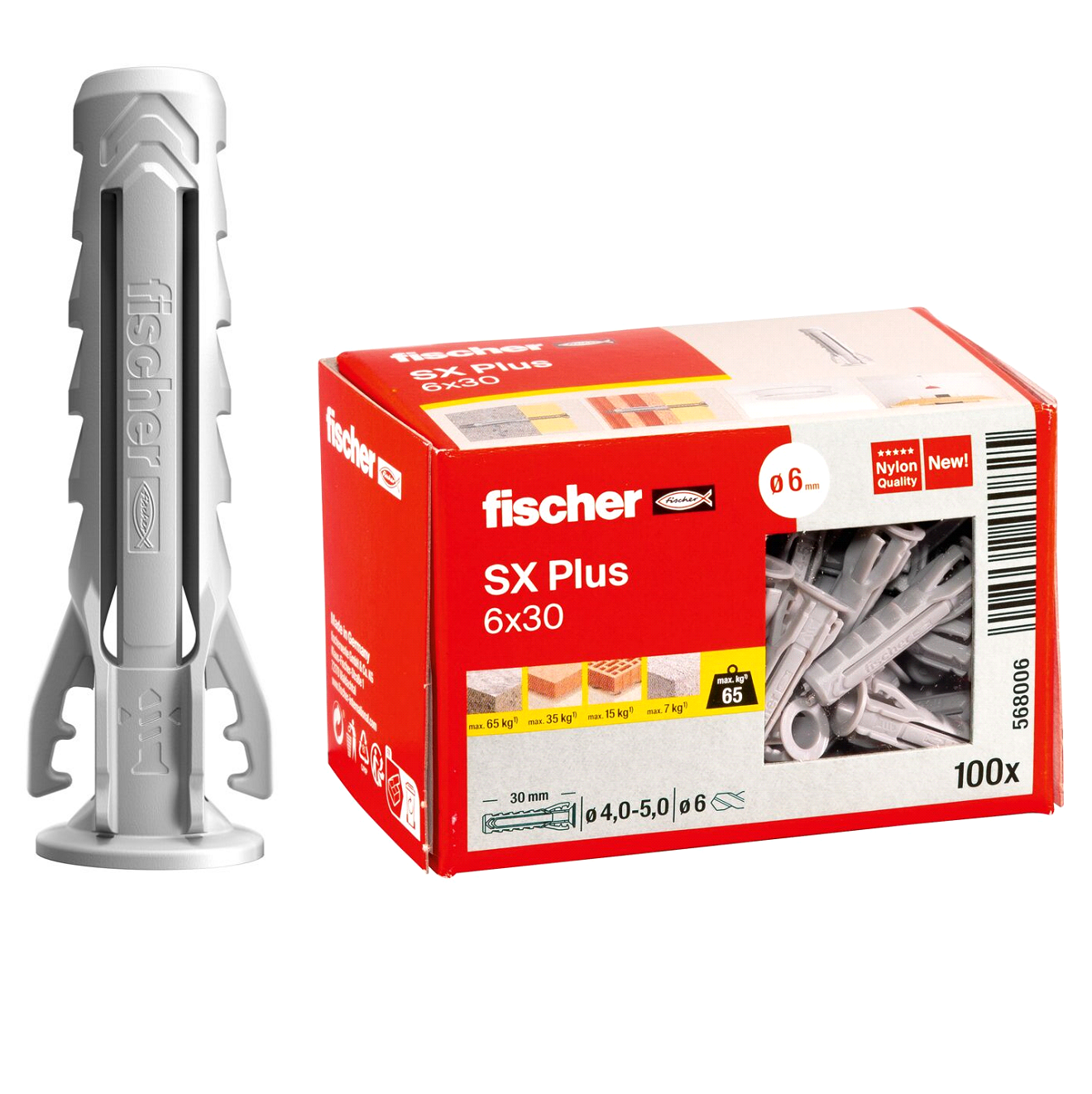 Распорный дюбель с кромкой SX Plus 6х30 Fischer 568006, 100 штук