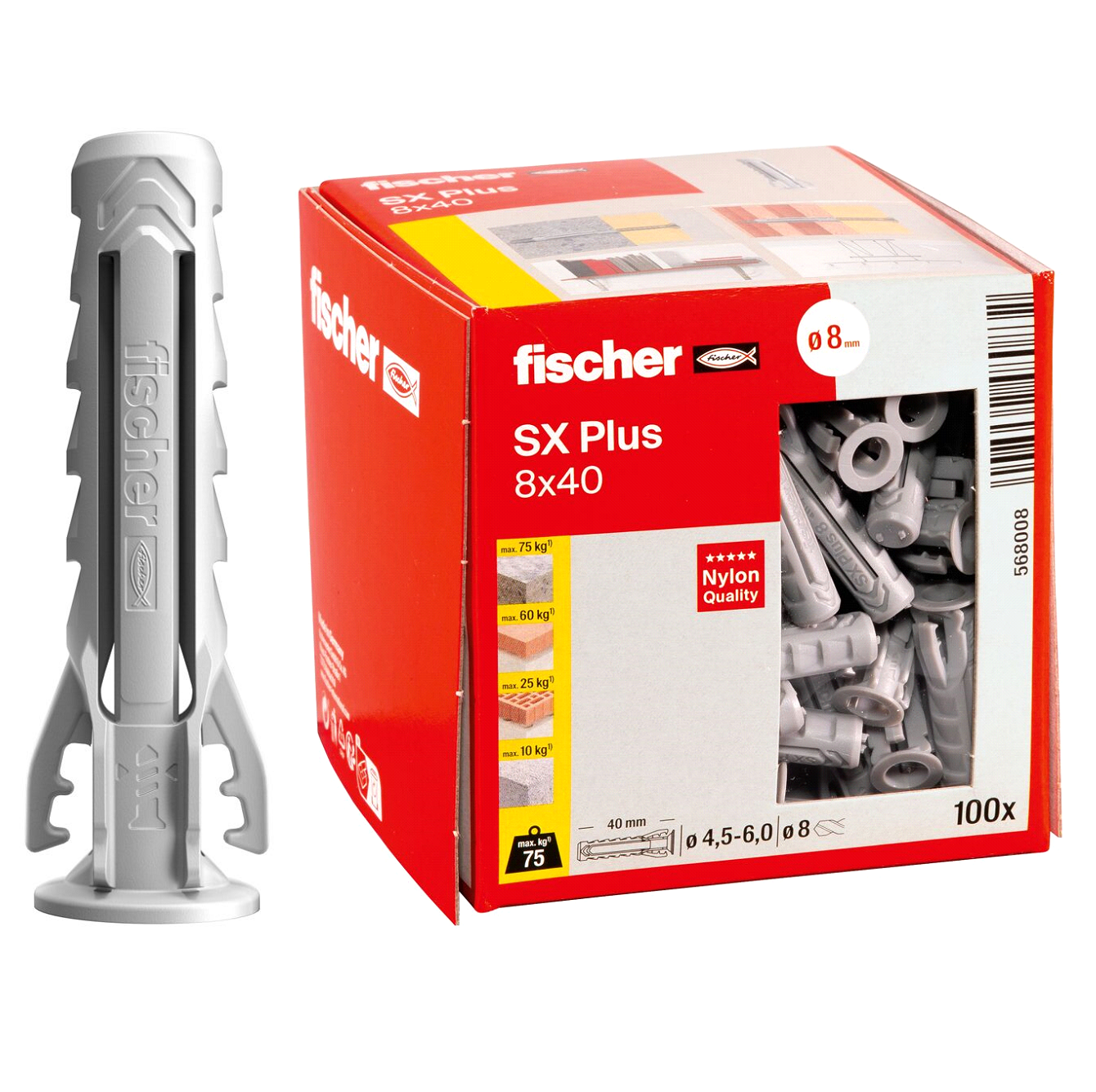 Распорный дюбель с кромкой SX Plus 8х40 Fischer 568008, 100 штук