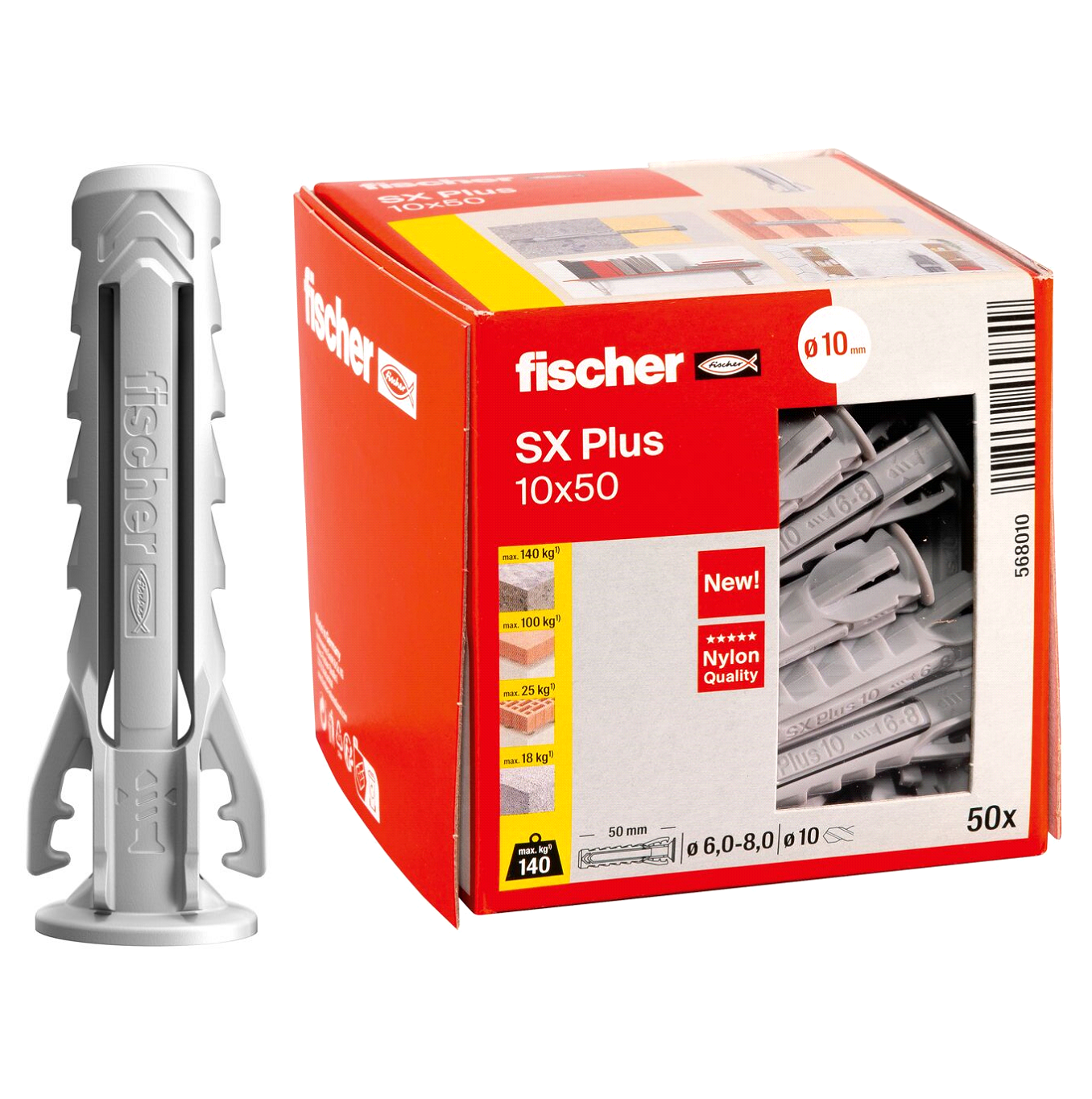 Распорный дюбель с кромкой SX Plus 10х50 Fischer 568010, 50 штук