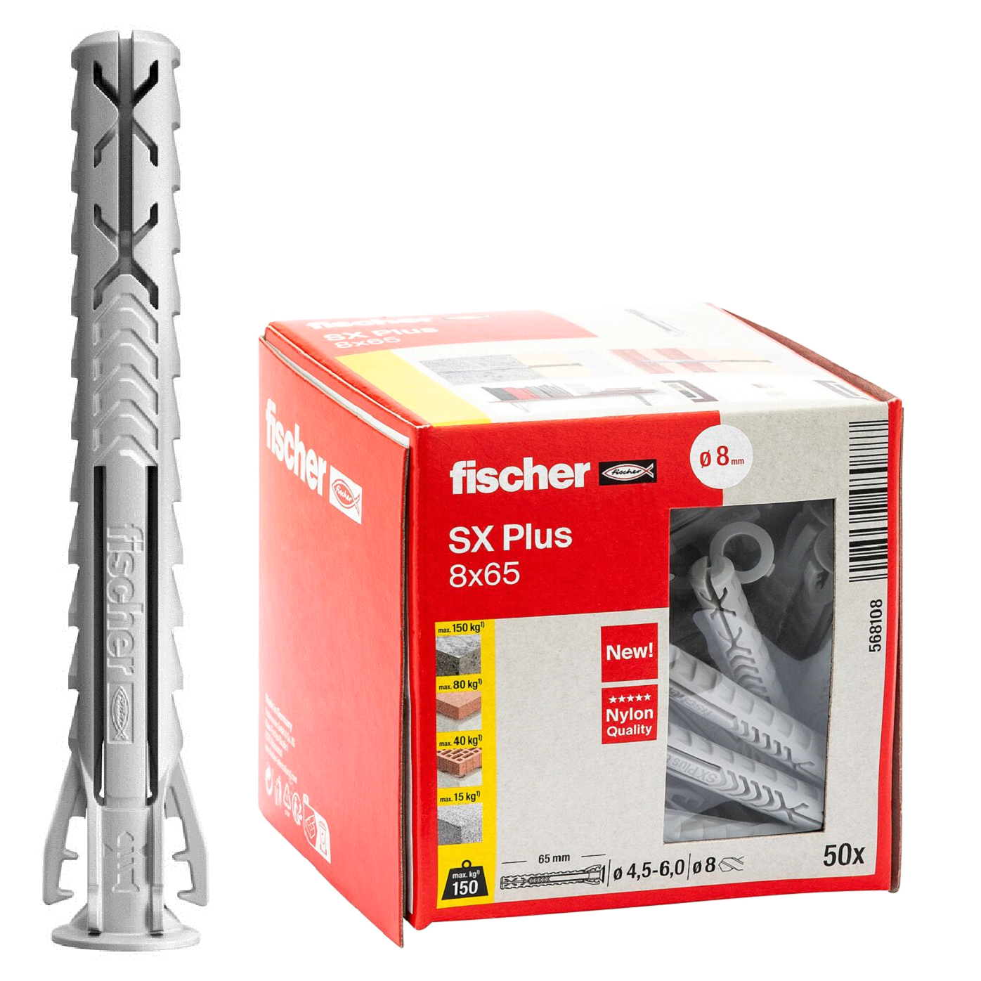 Распорный дюбель с кромкой SX Plus 8х65 Fischer 568108, 50 штук