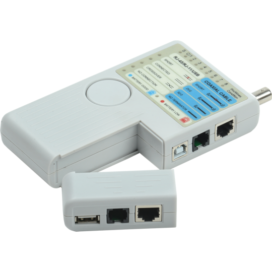 Тестер для витой пары «ITK» 4в1 RJ45/RJ11/BNC/USB с элементом питания, WH3468