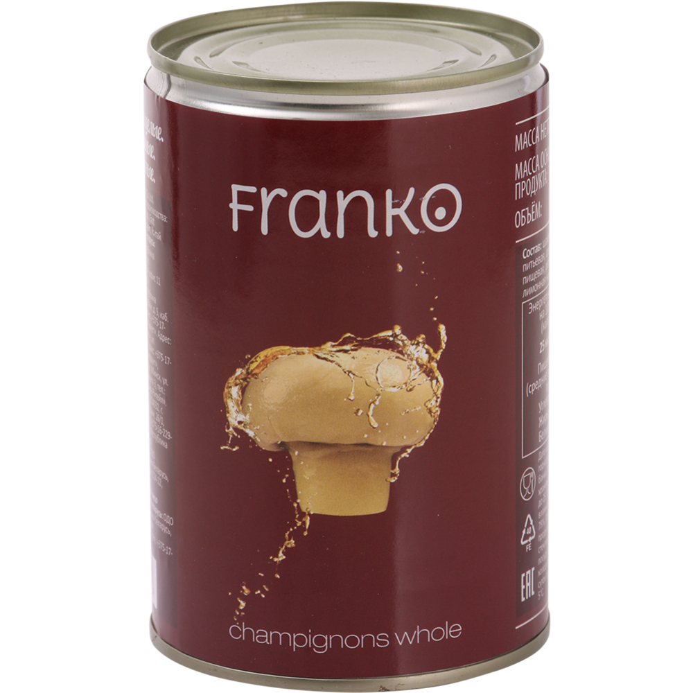 Шампиньоны консервированные «Franko» целые, стерилизованные, 400 г