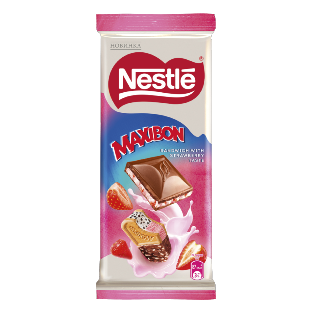 Уп. Молочный шоколад «Nestle» Maxibon, со вкусом клубники и печеньем, 10х80 г
