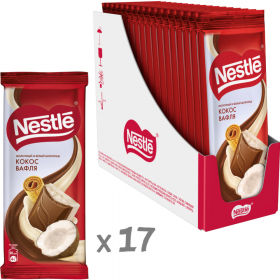 Уп. Шо­ко­лад «Nestle» мо­лоч­ный и белый, с ко­ко­со­вой струж­кой и вафлей, 17х82 г