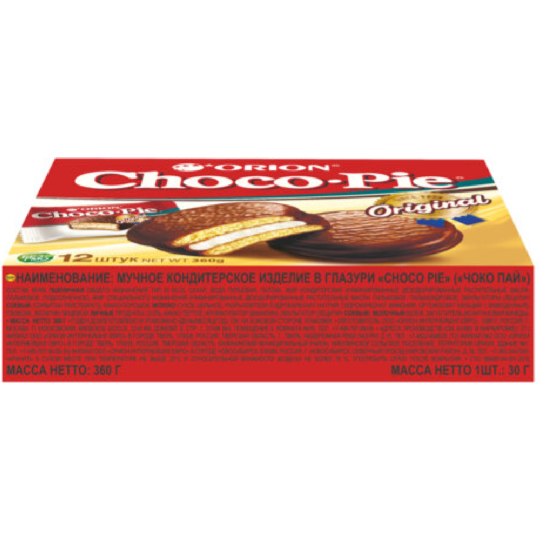 Печенье-бисквит «Choco Pie Orion» 12х30 г