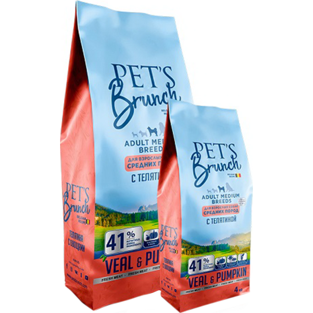 Корм для собак «Pet's Brunch» Adult Medium Breeds, с телятиной, 4 кг #0
