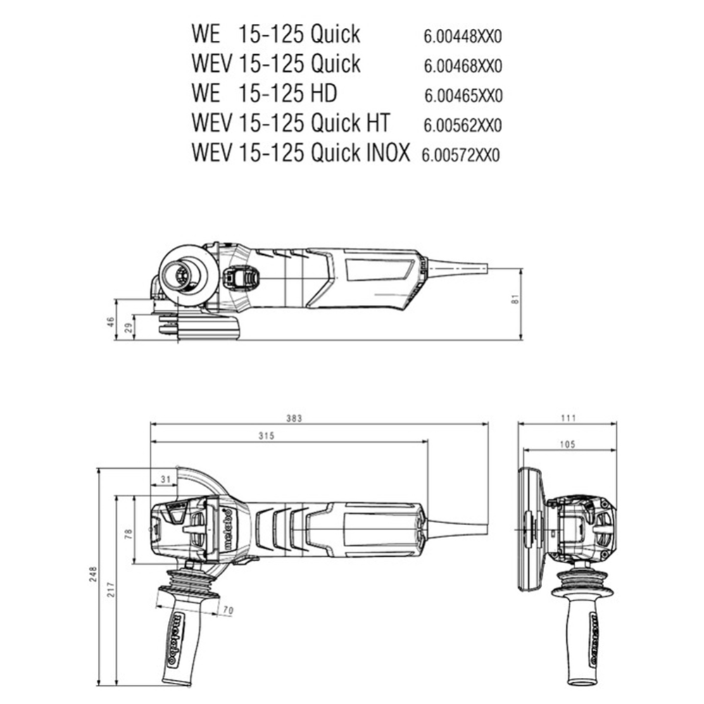 Шлифмашина угловая «Metabo» WEV 15-125 Quick, 600468500