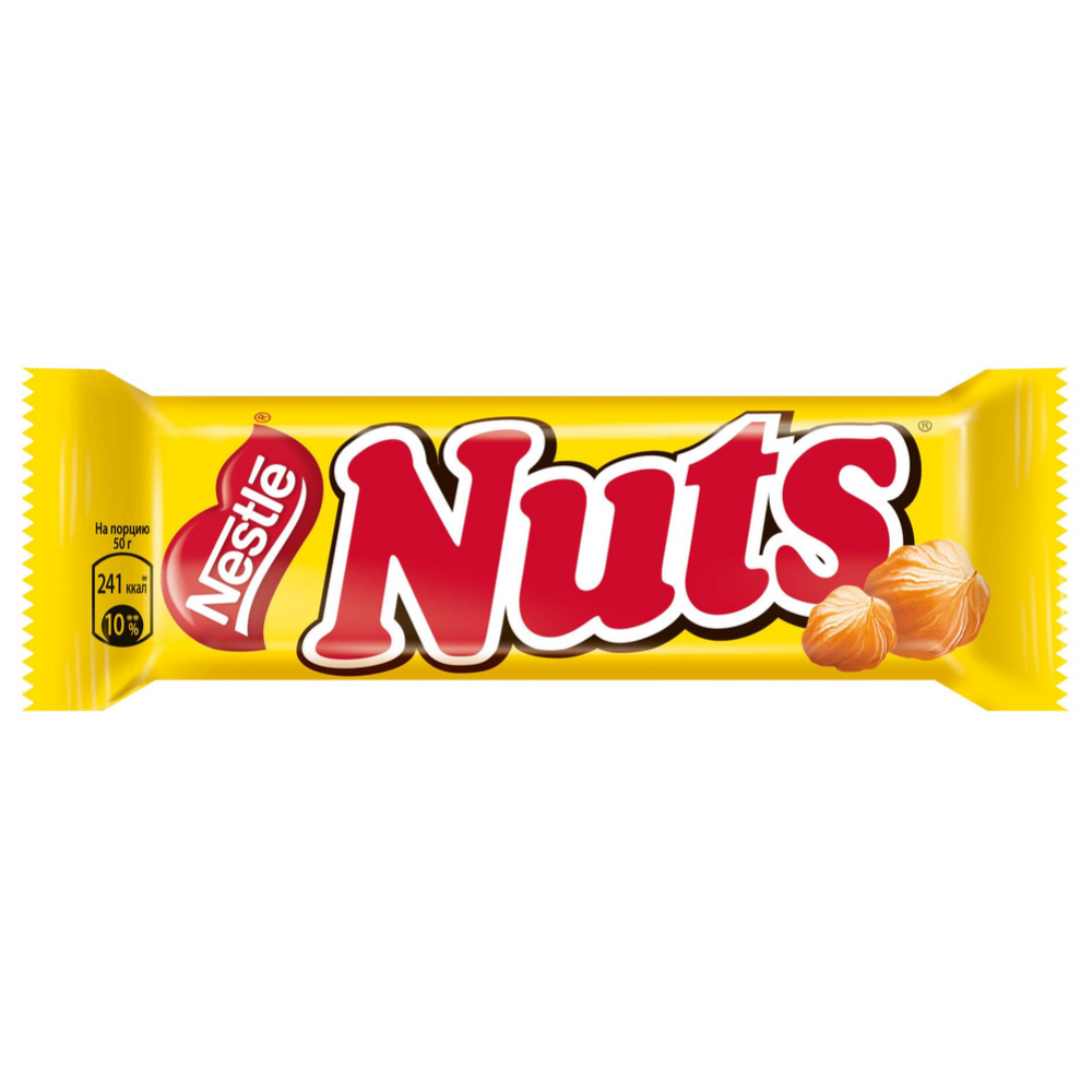 Уп. Шоколадный батончик «Nuts» с цельным фундуком, карамелью и нугой, 30х50 г