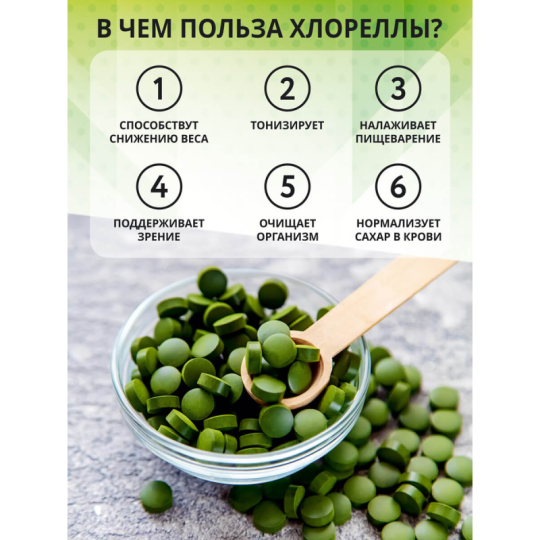 1WIN / Хлорелла органическая натуральная, Chlorella прессованная в таблетках, Суперфуд, 200 таблеток