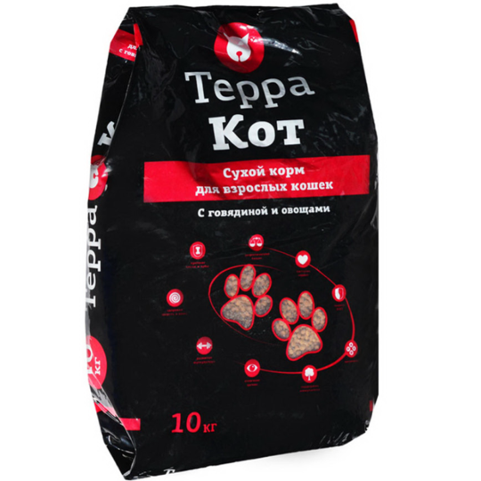 Корм для кошек «Терра кот» с говядиной и овощами, 10 кг