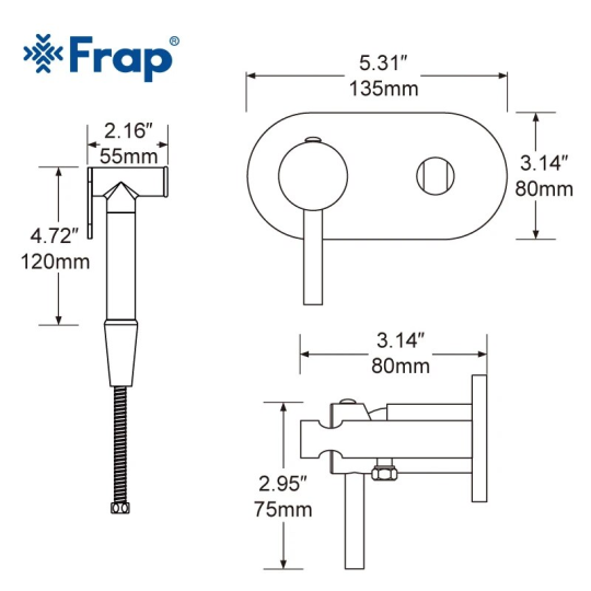 Встроенный гигиенический душ Frap F7505 Хром + Чистящее средство для смесителей Gappo GGG 550мл В ПОДАРОК 🎁