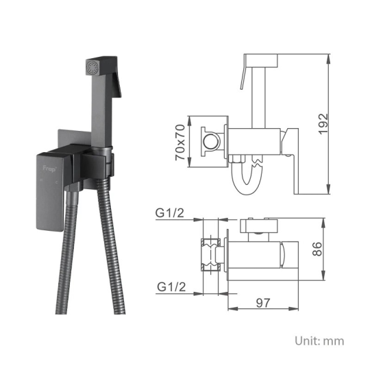 Встроенный гигиенический душ Frap F7506-9 Оружейная сталь + Чистящее средство для смесителей Gappo GGG 550мл В ПОДАРОК 🎁