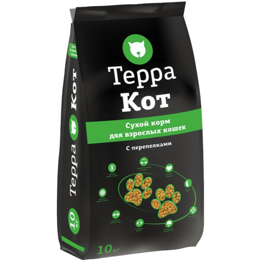 Корм для кошек «Терра кот» c перепелкой, 10 кг