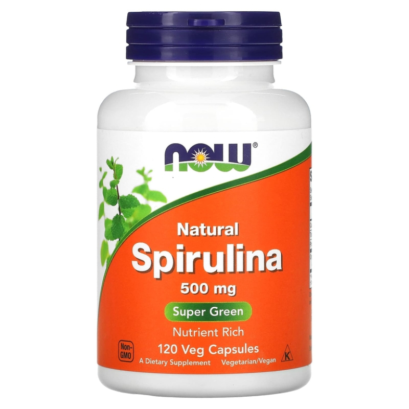 SPIRULINA Super green Натуральная спирулина, 500 мг, 120 растительных капсул от NOW