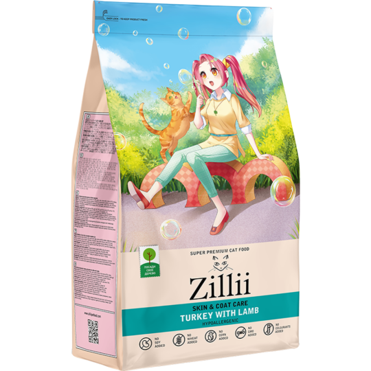 Корм для кошек «Zillii» Skin & Coat Care, индейка/ягненок, 10 кг