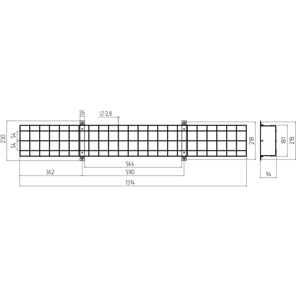 Решетка защитная для светильников «ЭРА» ДПО SPO-BAR-1300-200