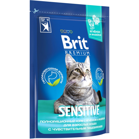 Корм для кошек «Brit» Premium Sensitive, ягненок/индейка, 400 г