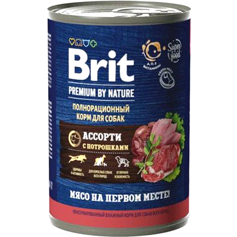 Консервы для собак «Brit» Premium by Nature, мясное ассорти/потрошки, 410 г