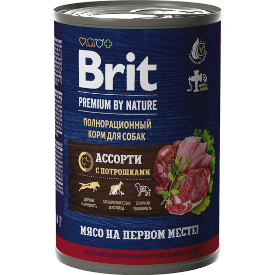 Консервы для собак «Brit» Premium by Nature, мясное ассорти/потрошки, 410 г