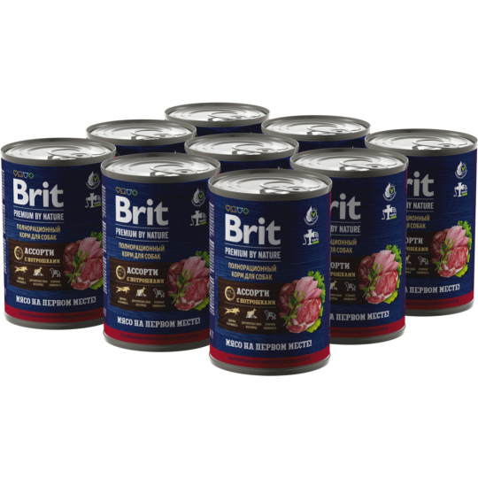 Консервы для собак «Brit» Premium by Nature, мясное ассорти/потрошки, 410 г