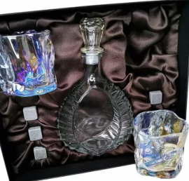 Подарочный набор для виски со штофом, 2 стакана, 6 камней AmiroTrend ABW-403 brown pearl