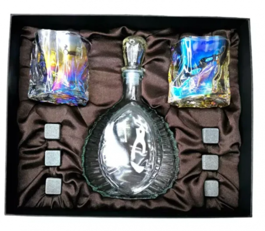 Подарочный набор для виски со штофом, 2 стакана, 6 камней AmiroTrend ABW-403 brown pearl