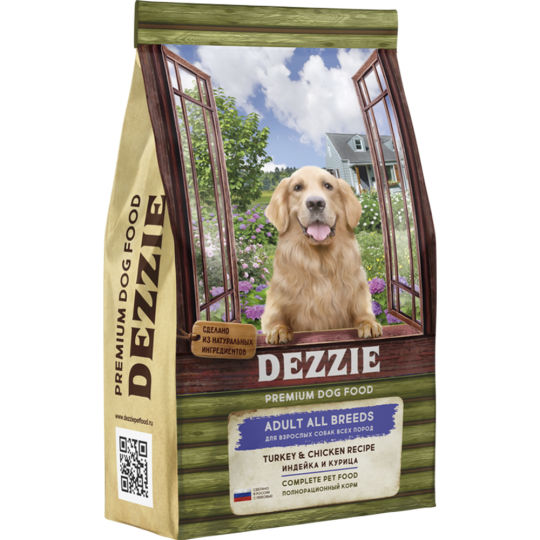 Корм для собак «Dezzie» Adult Dog, индейка/курица, 15 кг