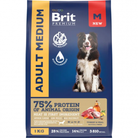 Корм для собак «Brit» Premium Adult Medium, индейка/телятина, 1 кг