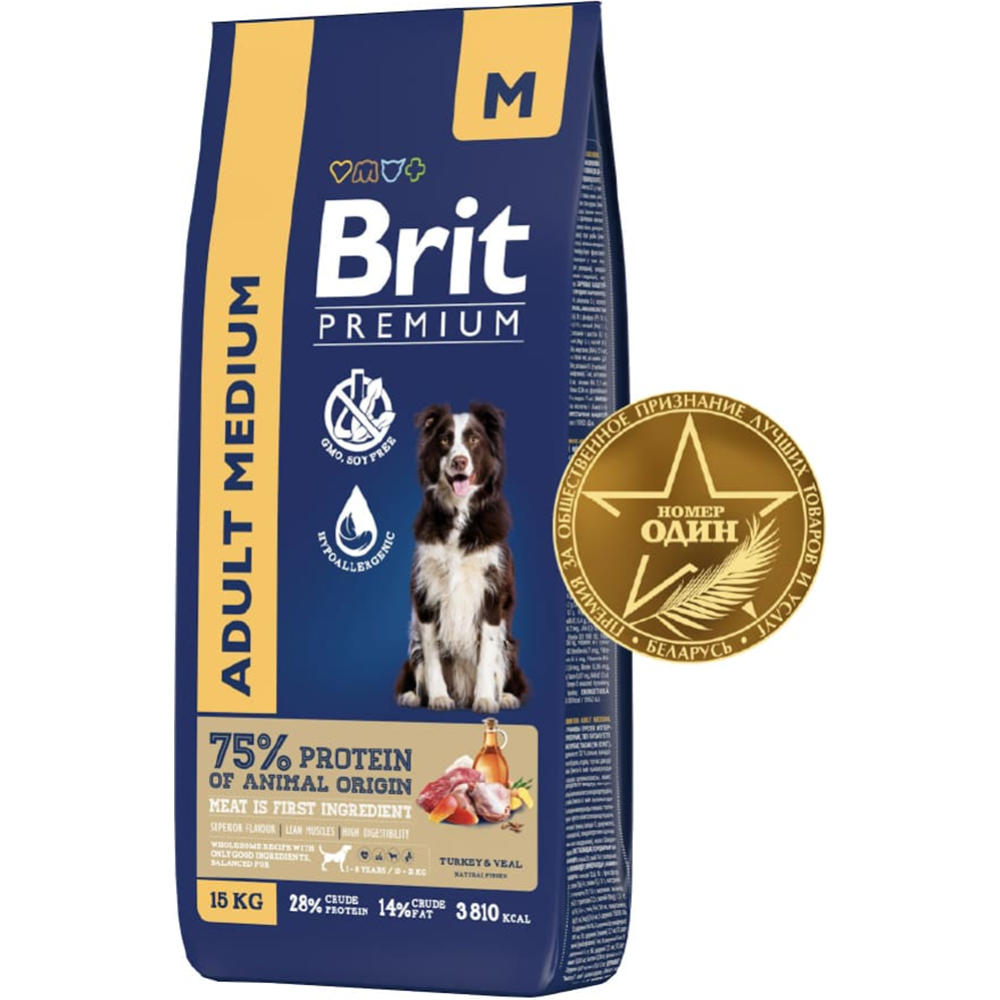 Корм для собак «Brit» Premium Adult Medium, индейка/телятина, 15 кг