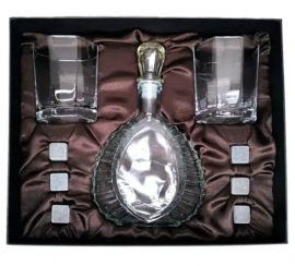 Подарочный набор для виски со штофом, 2 стакана, 6 камней AmiroTrend ABW-403 brown crystal