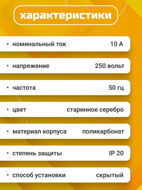 Розетка двойная 2П 10А 250В с защ. шт. старинное серебро "Лама" TDM SQ1815-0653