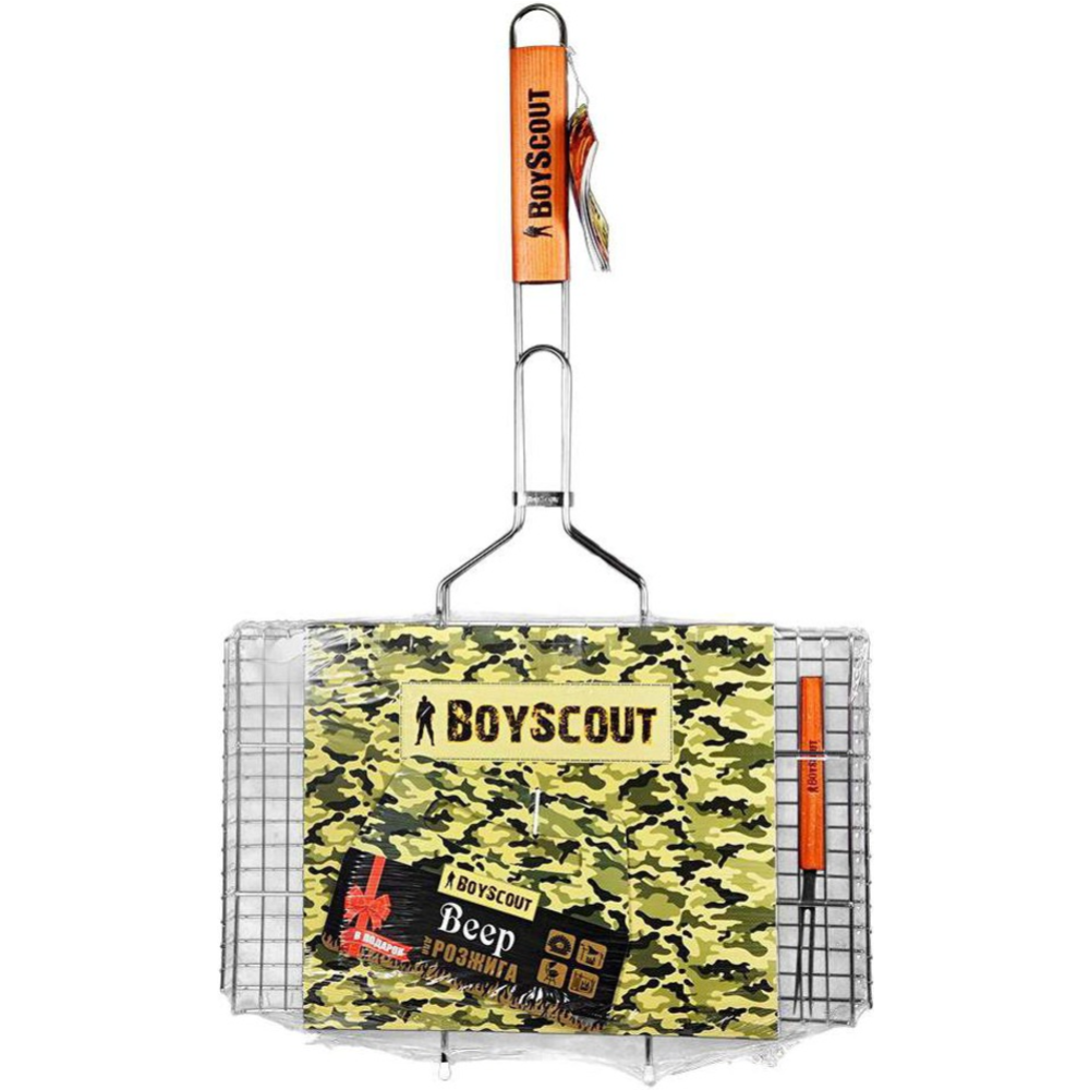 Решетка для гриля «Boyscout» для стейков, 61301, большая, с вилкой и картонным веером, 70(+5)x45x27x2 cм