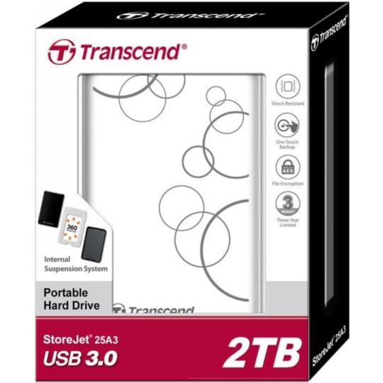 Внешний жесткий диск «Transcend» StoreJet 25A3 2TB White, TS2TSJ25A3W