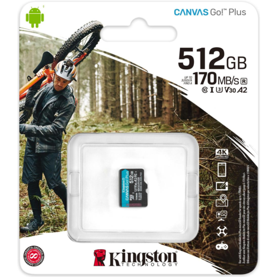 Карта памяти «Kingston» Canvas Go Plus SDXC 170R C10 UHS-I U3 V30 512GB, SDG3/512GB