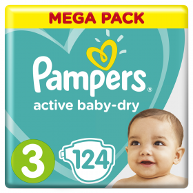 Под­гуз­ни­ки «Pampers» Active Baby-Dry 6–10 кг, размер 3, 124 шт
