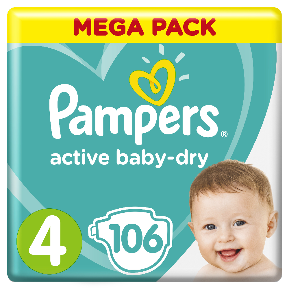 Подгузники детские «Pampers» Active Baby-Dry, размер 4, 9-14 кг, 106 шт #0
