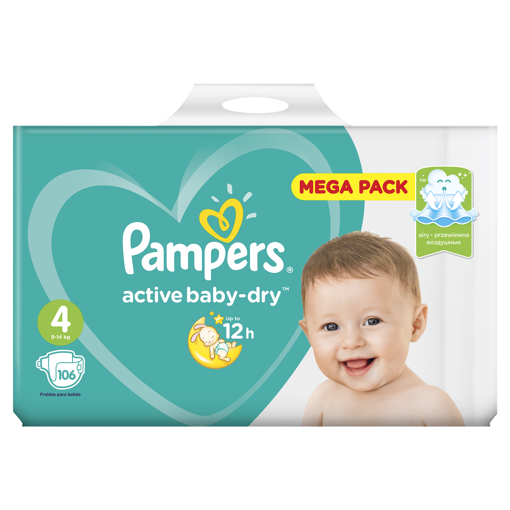 Подгузники детские «Pampers» Active Baby-Dry, размер 4, 9-14 кг, 106 шт