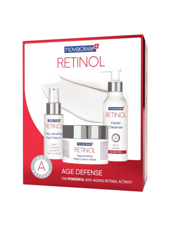 NovaClear Retinol Набор (средство для очищения кожи лица 150мл, сыворотка ночная омолаживающая 30мл, крем-маска омолаживающая ночная 50мл)