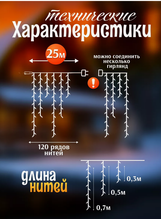 Гирлянда уличная, для дома Бахрома новогодняя на стену 25м  Цветной свет(Гирлянда на фасад)