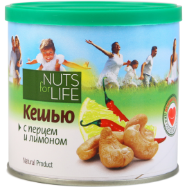 Кешью «Nuts for Life» обжаренный соленый с перцем и лимоном, 115 г