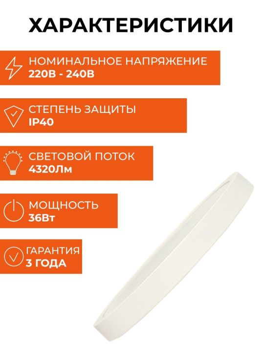 Умный потолочный светильник 480 мм 36W EKF Connect sclwf-480-cct