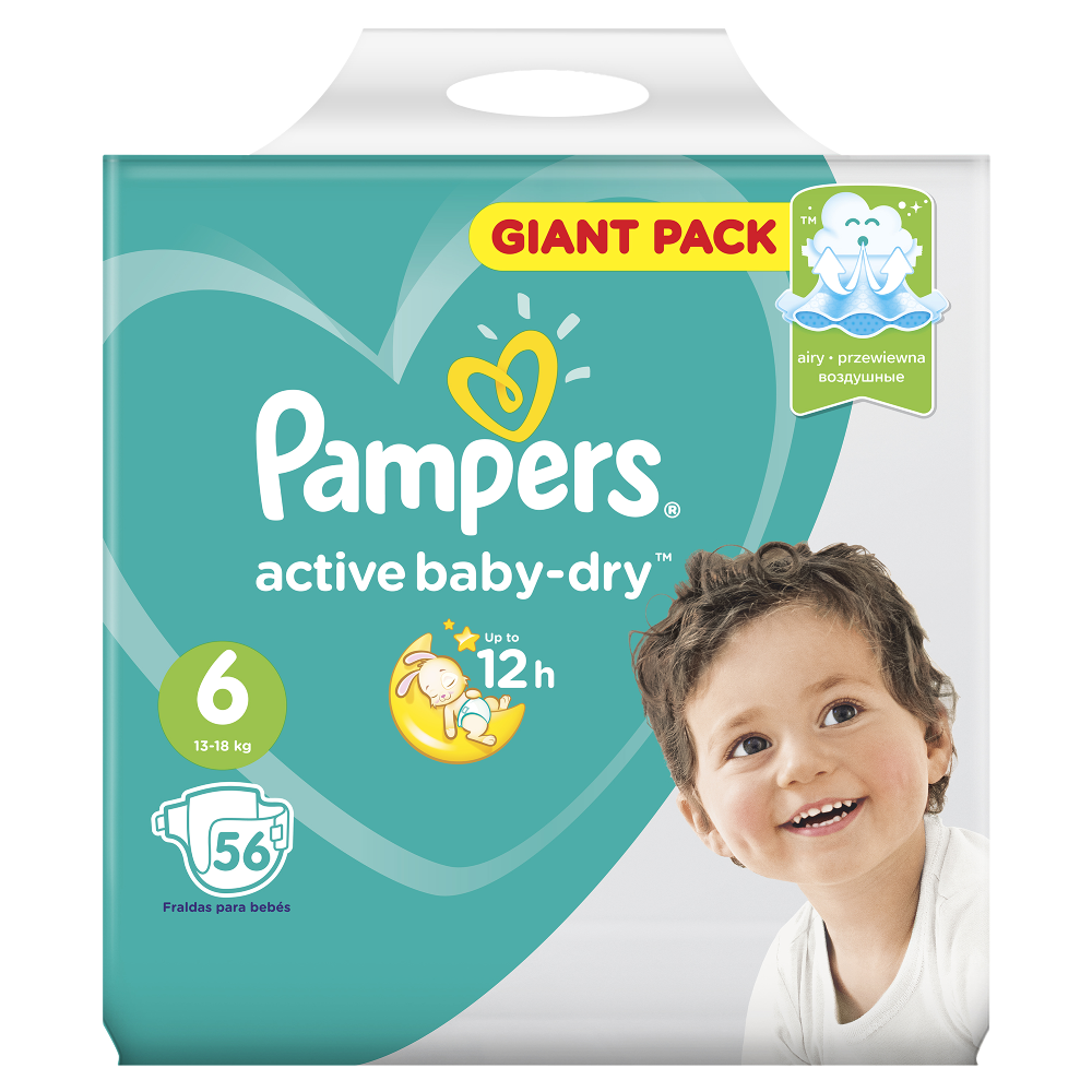 Подгузники детские «Pampers» Active Baby-Dry, размер 6, 13-18 кг, 56 шт