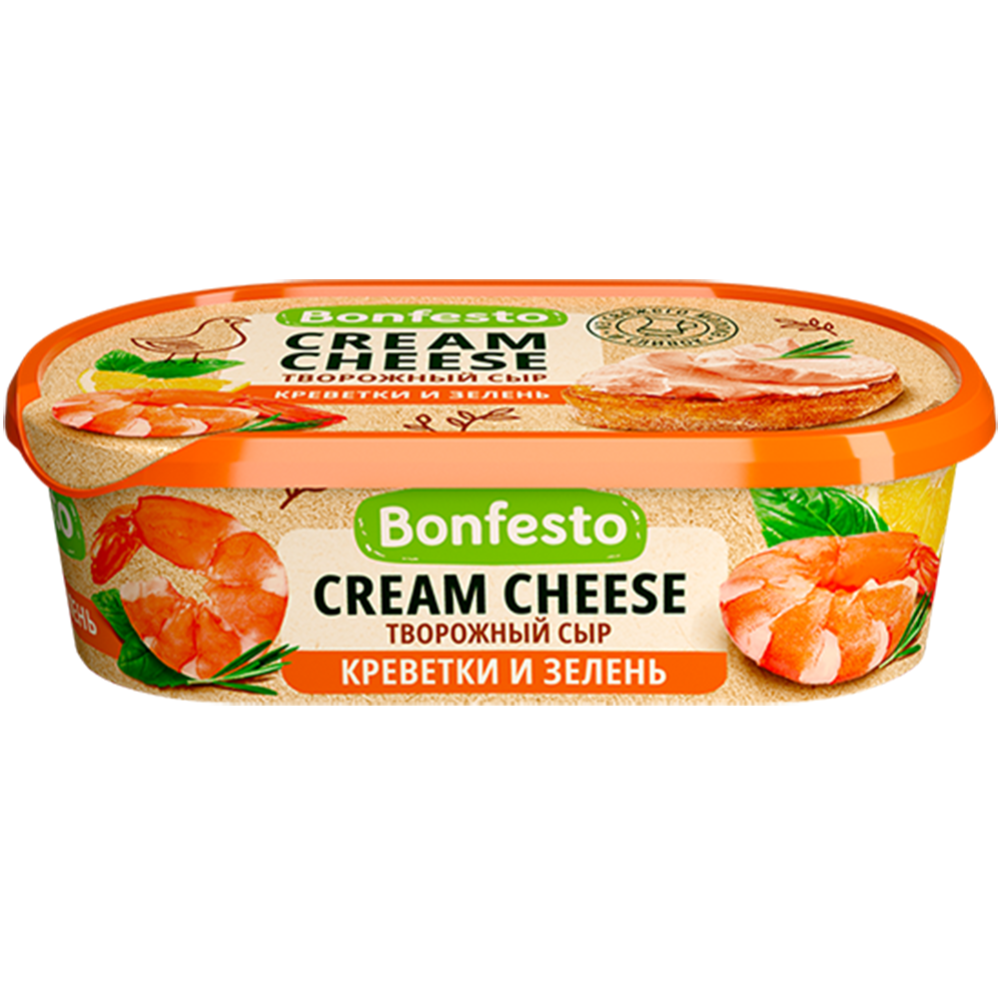 Сыр тво­рож­ный «Bonfesto» Крем­чиз, кре­вет­ка и зелень, 65%, 140 г