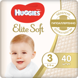 Подгузники детские «Huggies» Elite Soft, размер 3, 5-9 кг, 40 шт