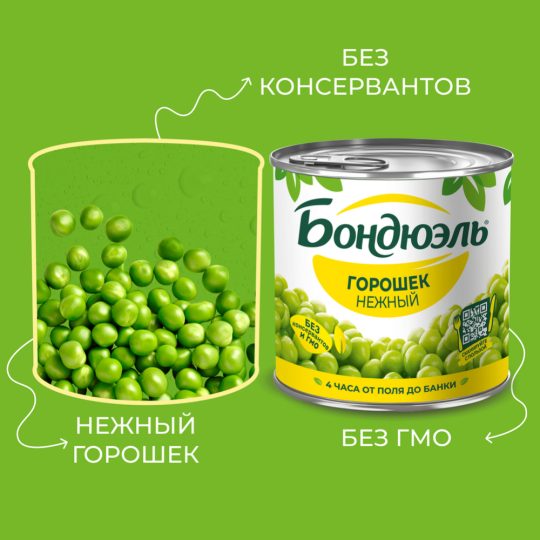 Зелёный горошек «Bonduelle» нежный, 400 г