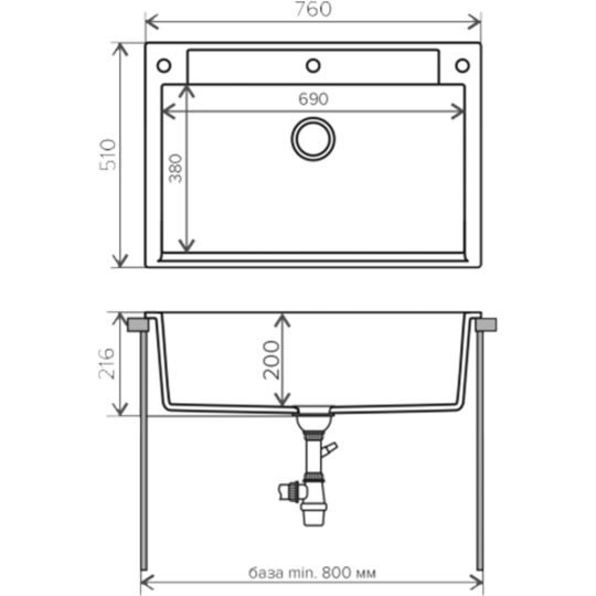 Кухонная мойка «Polygran» Argo-760, черный 