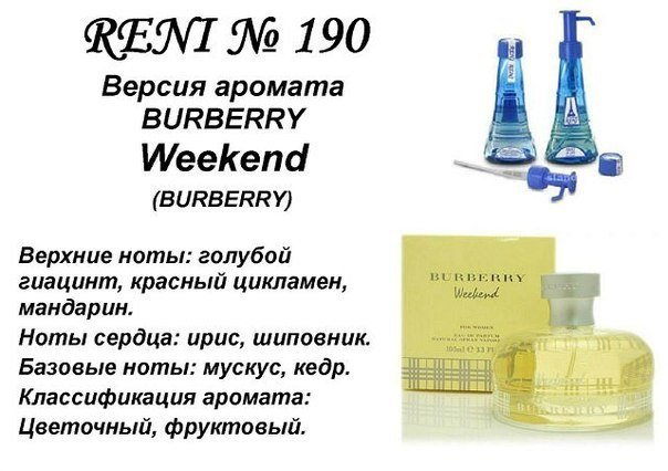 Духи Рени Reni 190 Аромат направления Weekend (Burberry Parfums) - 100 мл