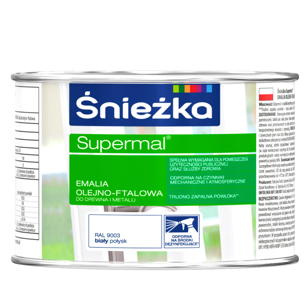 Эмаль «Sniezka» Supermal, Ral9003, белая, 0.4 л