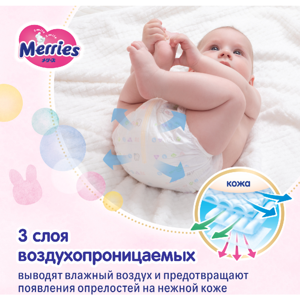 Подгузники детские «Merries» размер S, 4-8 кг, 24 шт